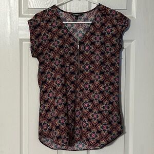 Express Women's Geometric Patterned Blouse - Blue and Purple